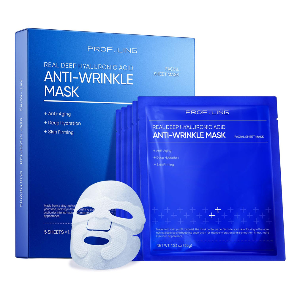 PROF.LING front packaging showing five hydrating sheet masks and benefits