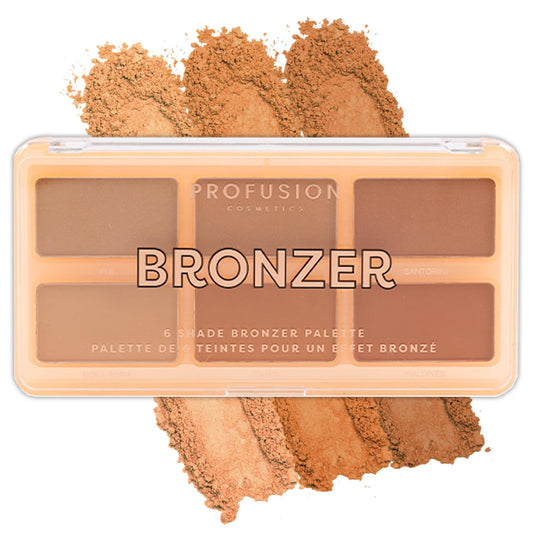 Profusion bronzer palette open front showing six shades for versatile sculpting