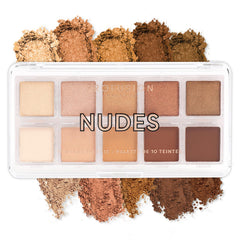 Profusion Cosmetics palette front open showing ten shades and compact mirror for quick looks