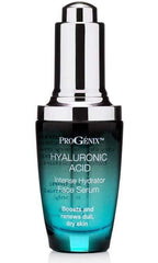 Progenix front bottle of hyaluronic acid serum showing label and size, boosts hydration