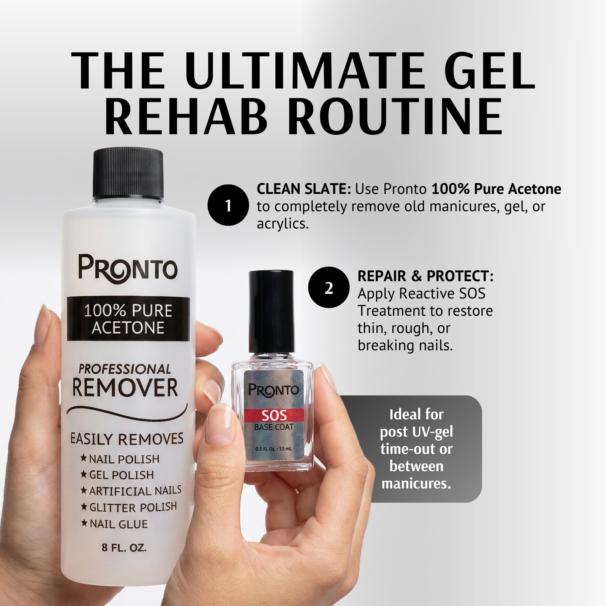 Pronto pure acetone bottle close-up highlighting fast removal