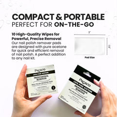 Pronto wipe in hand demonstrating compact portability and easy application benefit