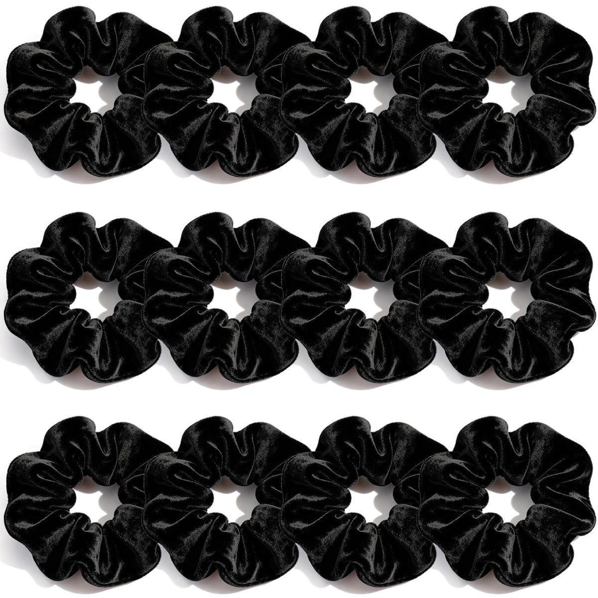 PROPOG front view of 12-pack black scrunchies showing neat packaging and convenience