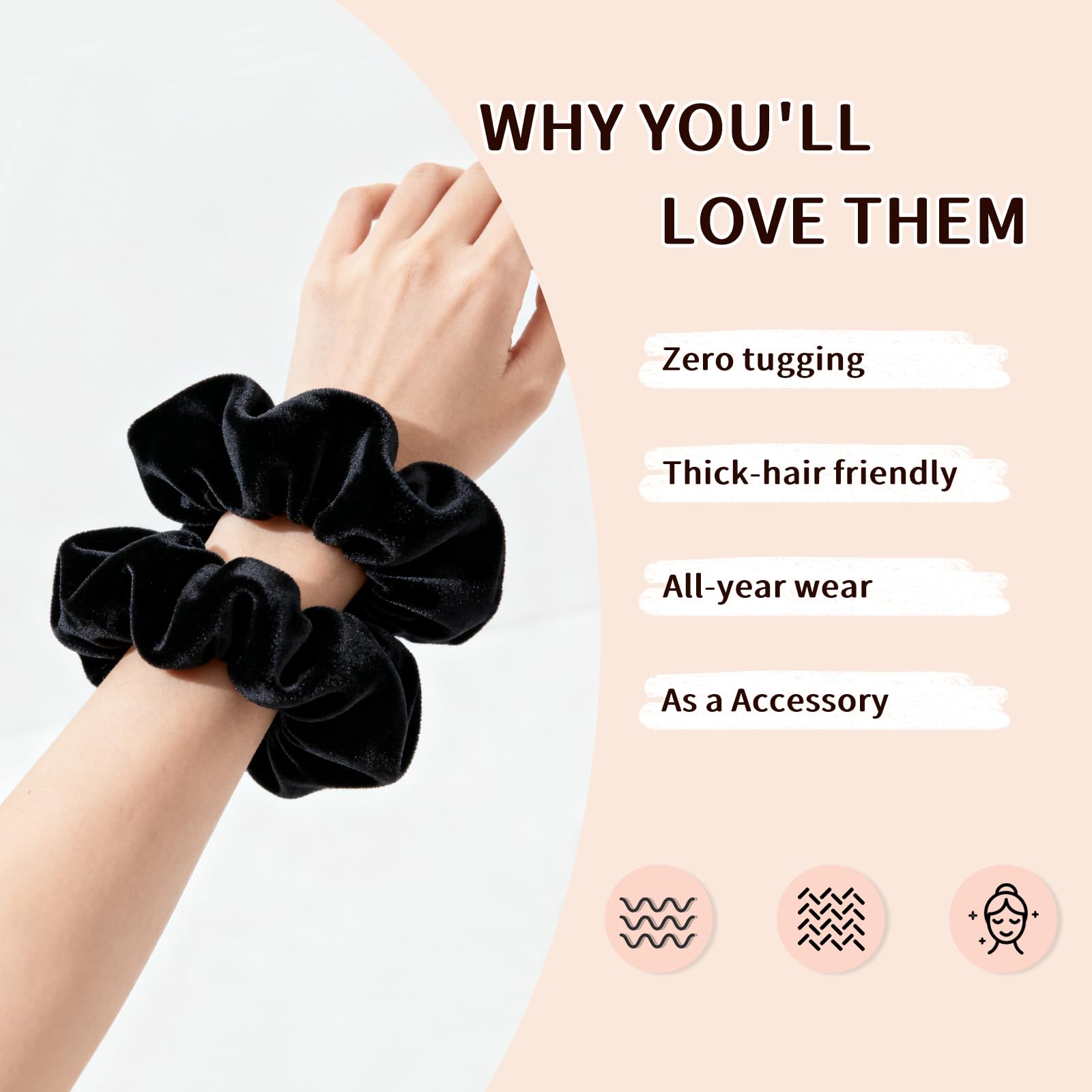 PROPOG scrunchie in hand for scale showing the 4.3-inch size advantage
