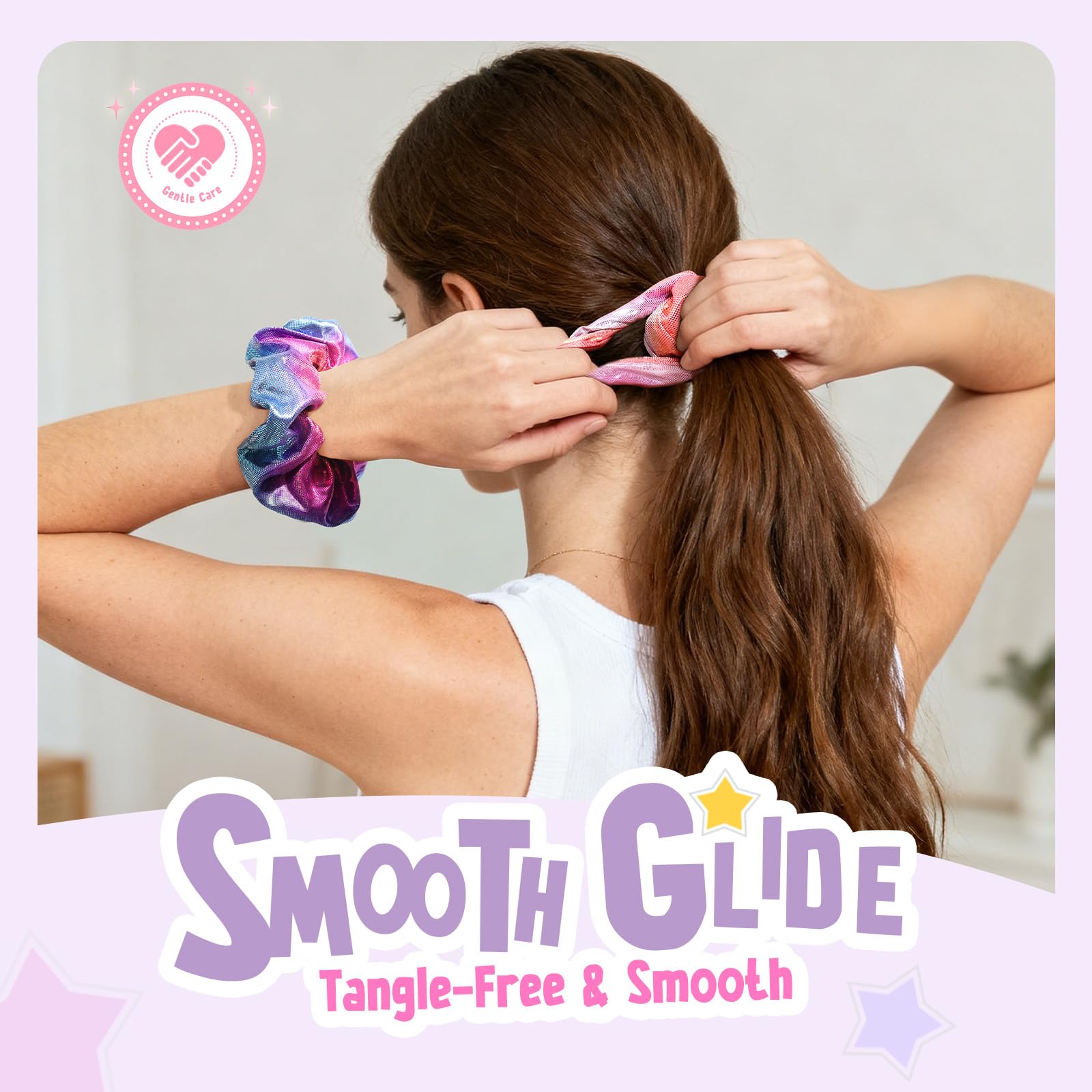 PROPOG scrunchie next to hand displaying size and stretch benefit