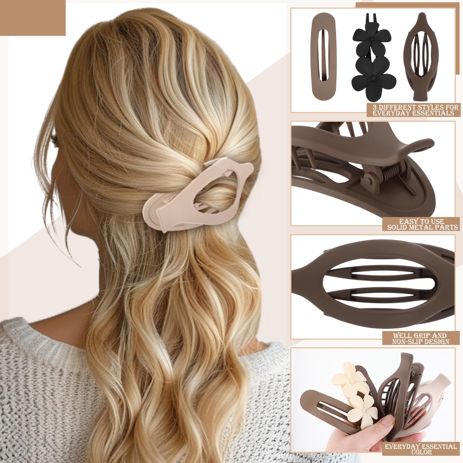 ProSuites clips worn in model hair showing secure hold benefit