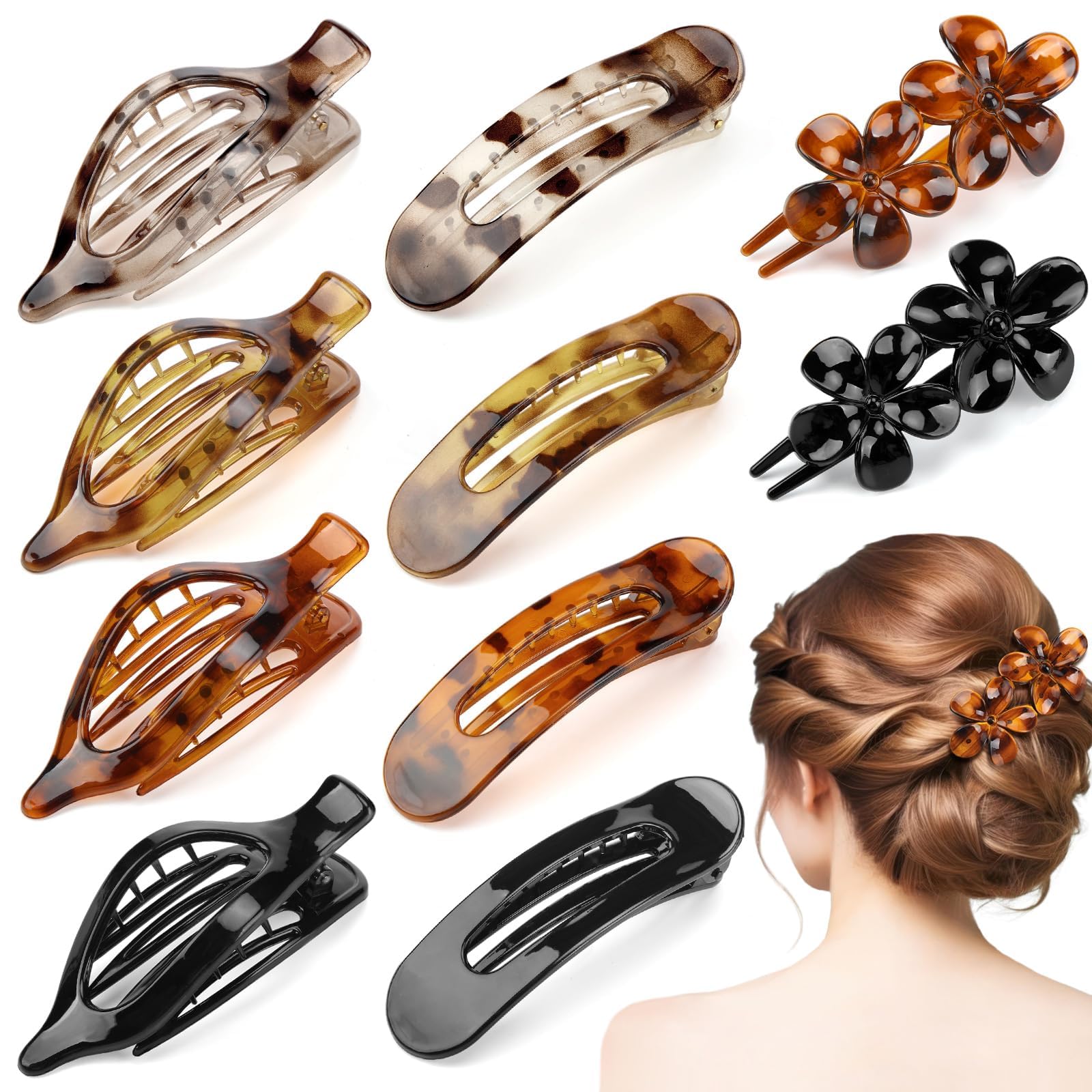 ProSuites front view of clip set showing tortoiseshell and black variety benefiting quick styling
