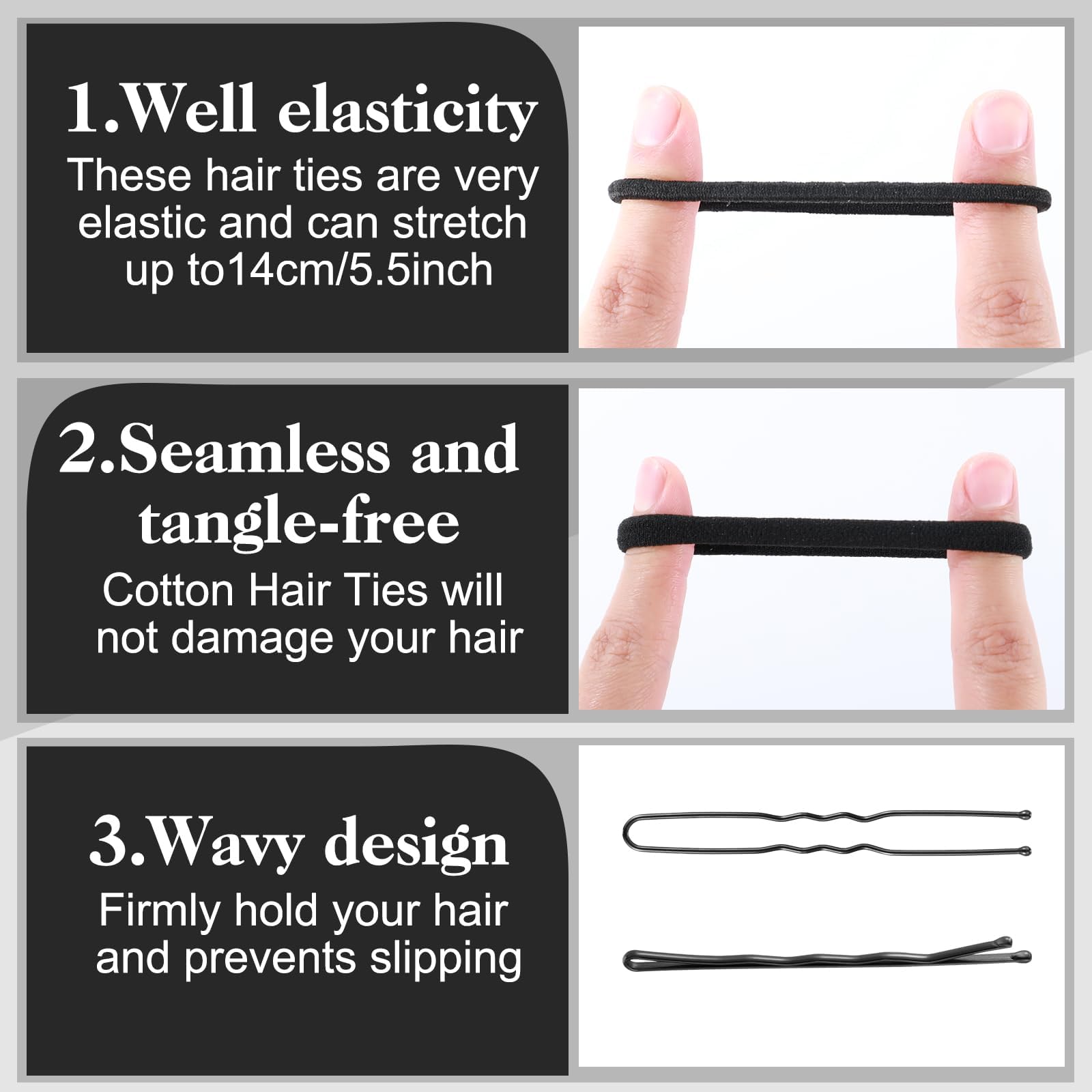 ProSuites thick black ties detail showing secure hold for dense hair