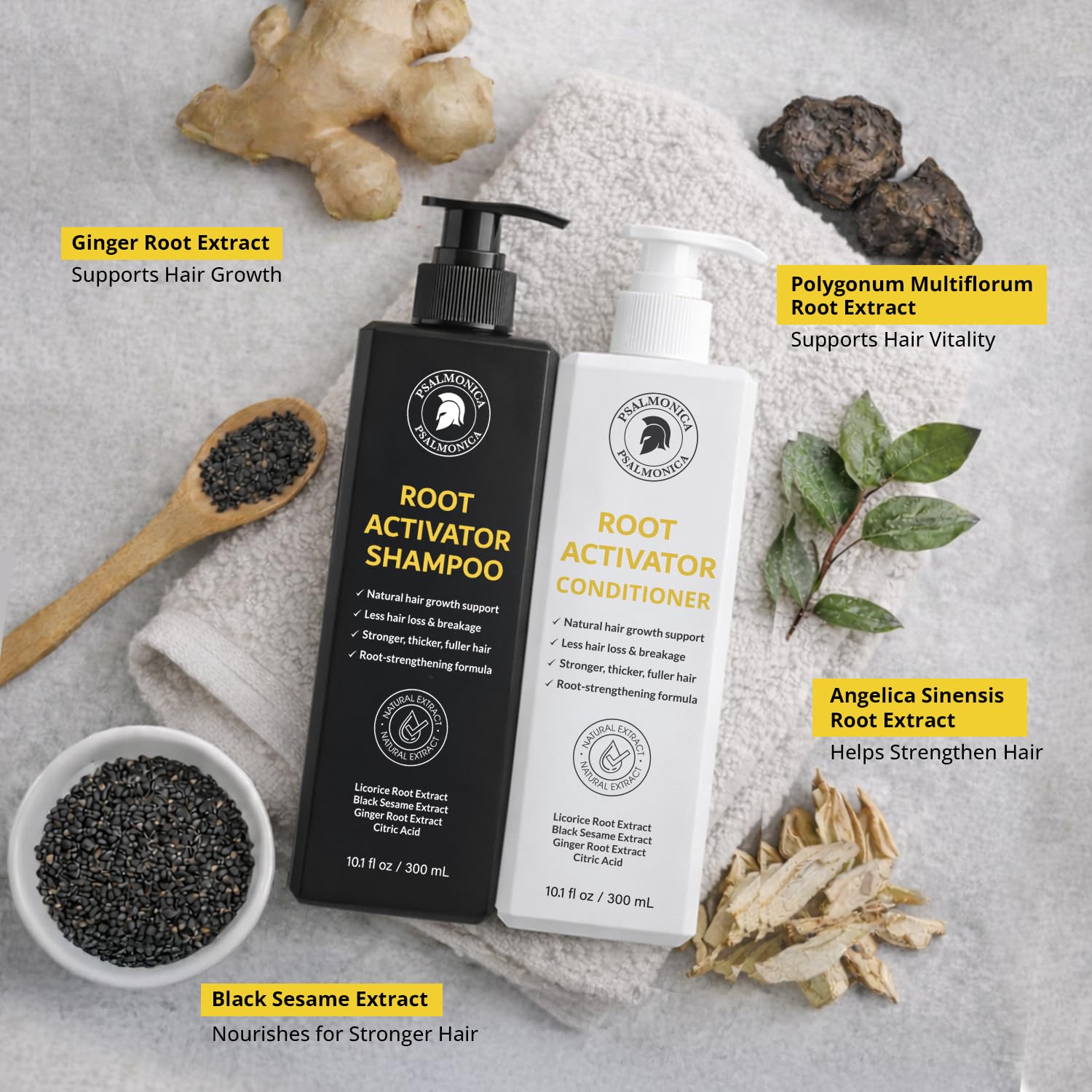 Psalmonica botanical ingredients rosemary and ginger highlighting natural support