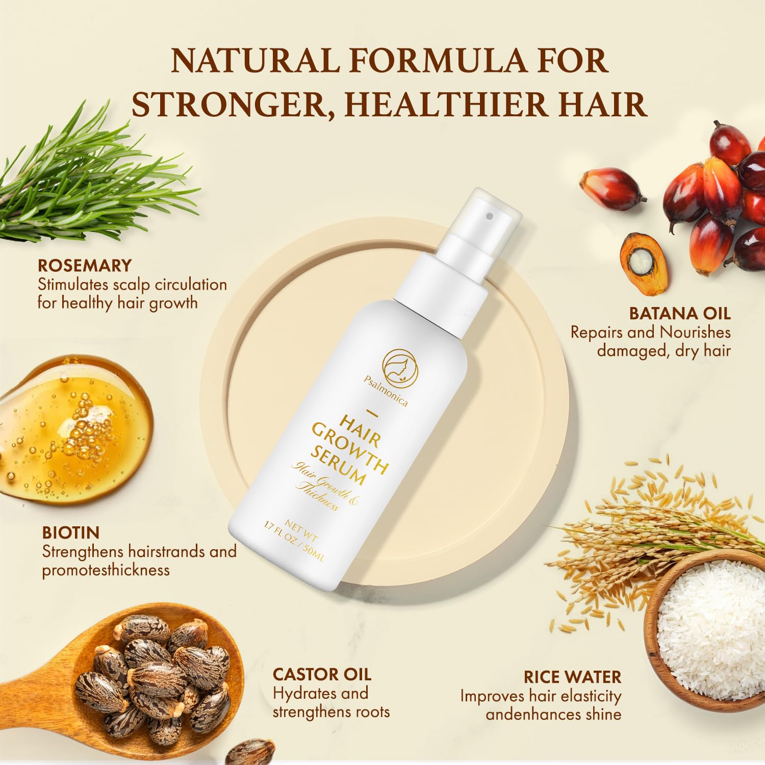 Psalmonica fine mist on hair demonstrating lightweight absorption and non-greasy finish benefit
