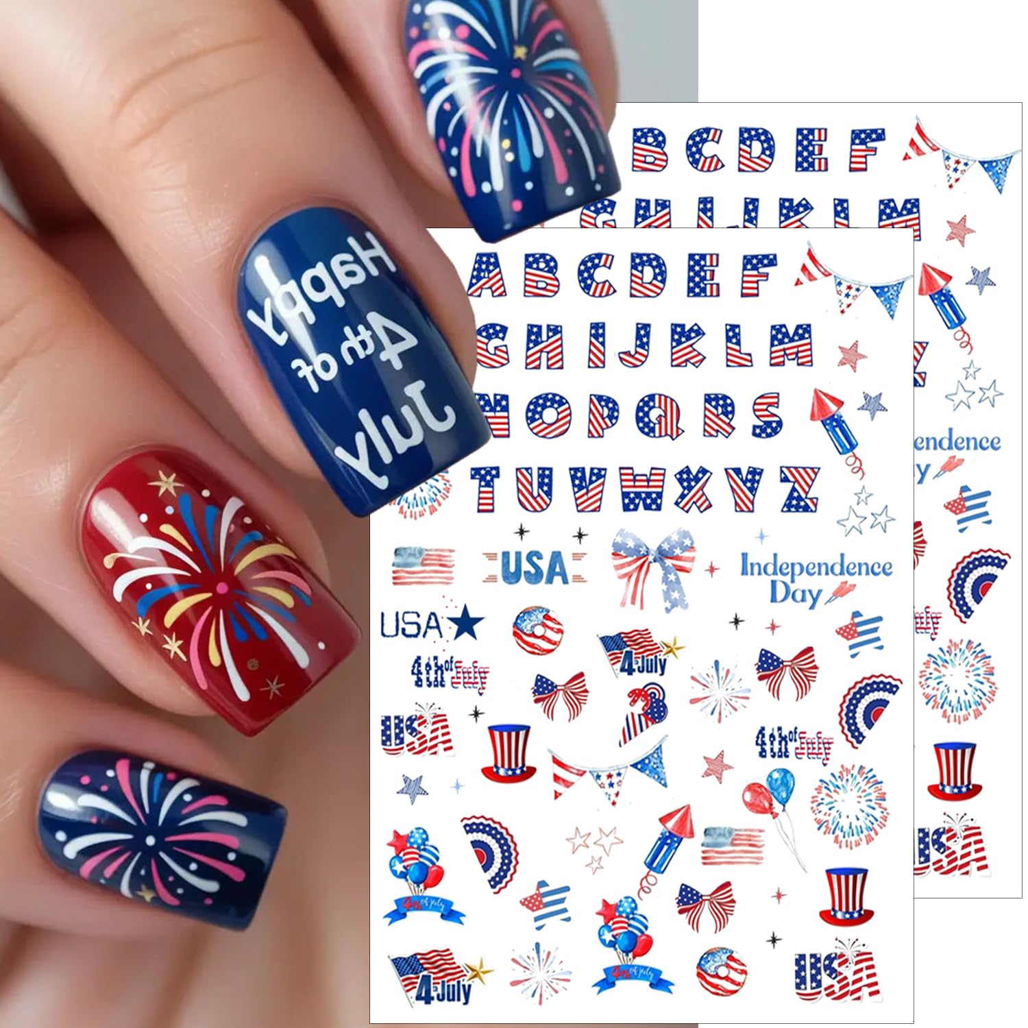PSBRBAD sticker applied on thumb showing quick festive nail transformation