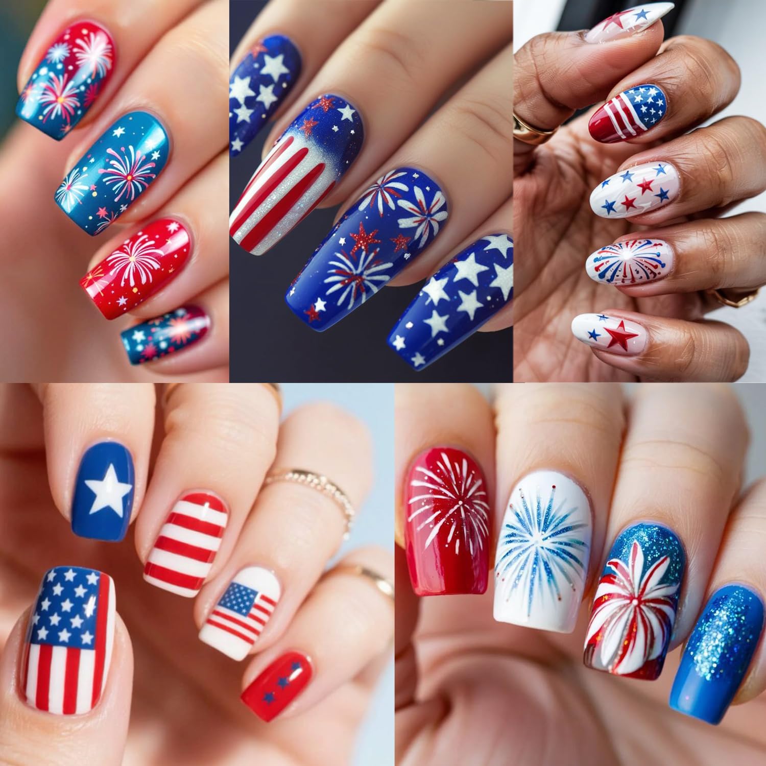 PSBRBAD finished patriotic manicure on hand at summer party showing celebratory look
