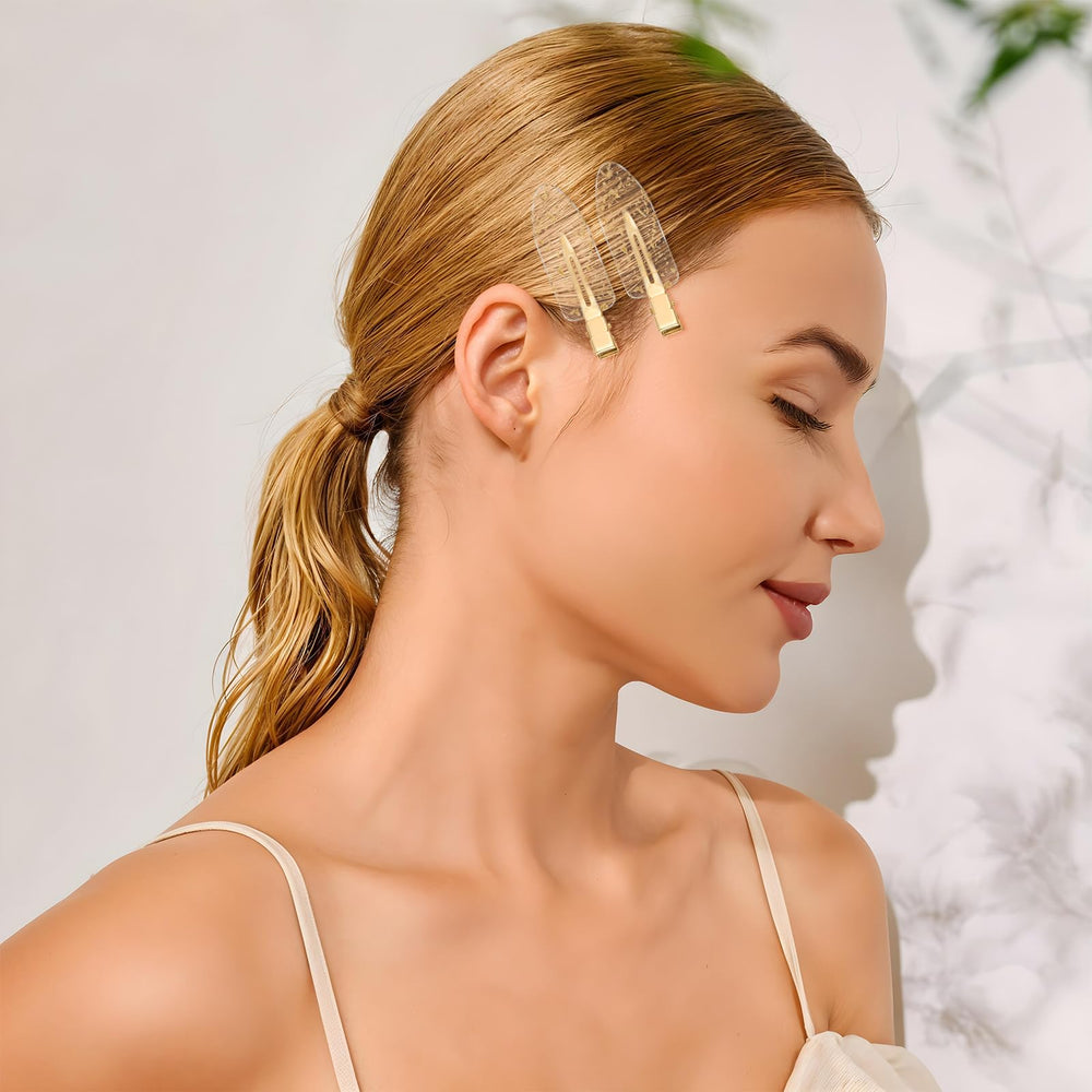 Psyqtsuary clip holding hair while applying makeup for crease-free benefit