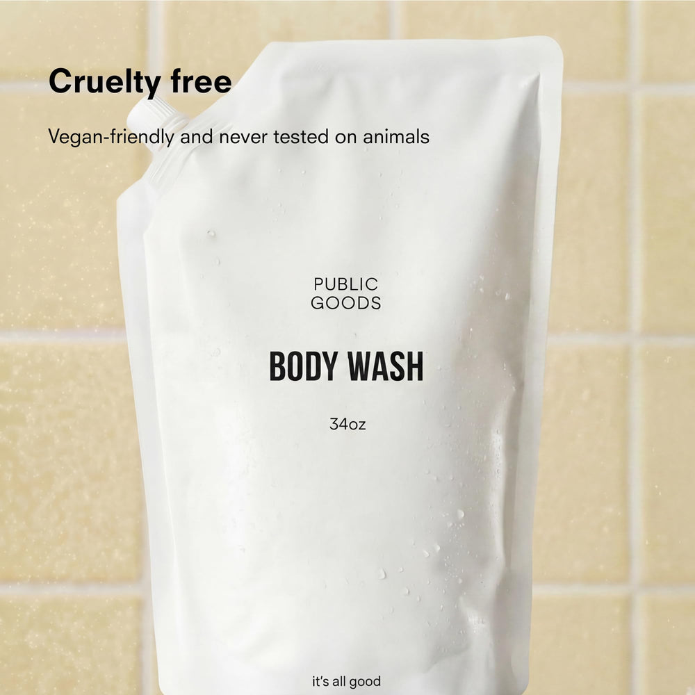 Public Goods lather on washcloth illustrating gentle cleanse and soft skin