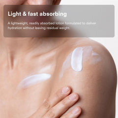 Public Goods applying lotion to hands showing moisturized, non-greasy finish