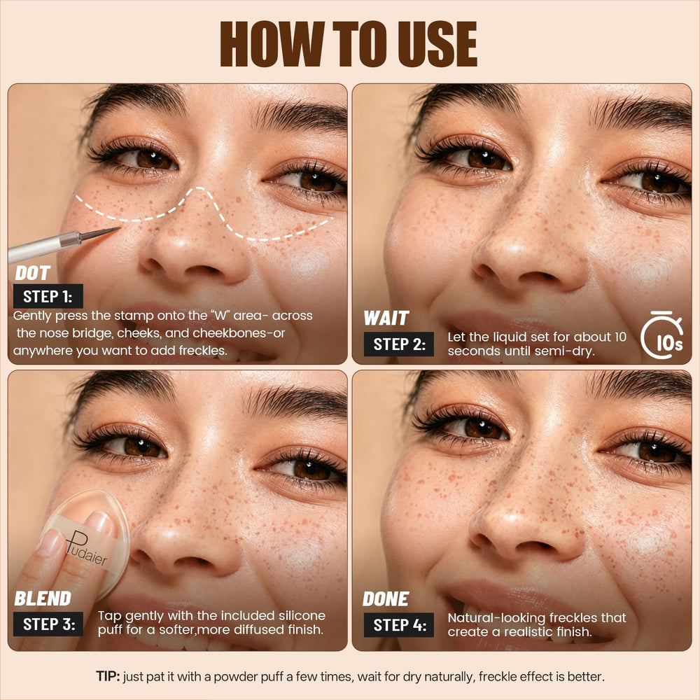 Pudaier before and after cheeks showing subtle sunkissed freckle effect