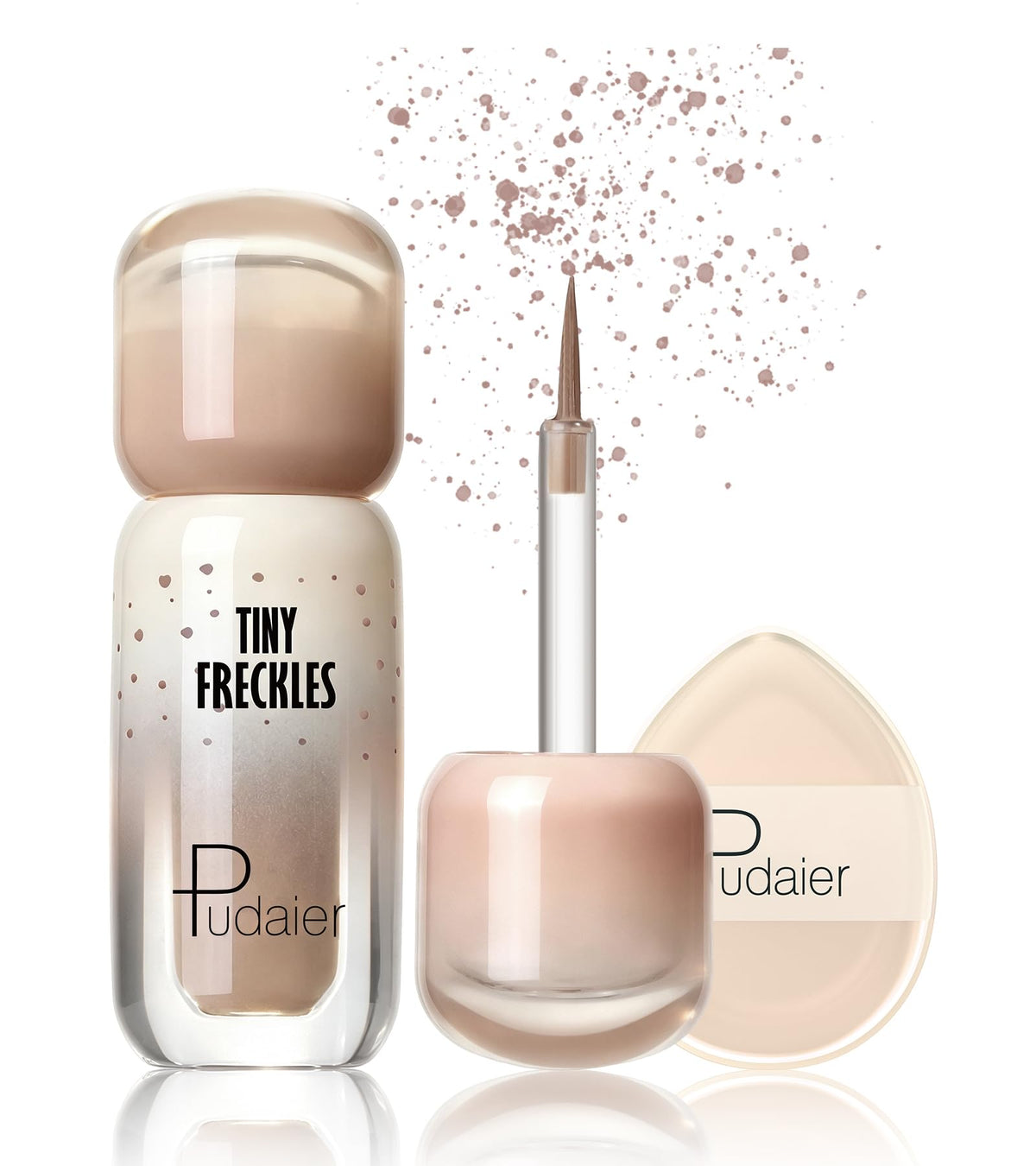 Pudaier freckle pen packaging showing compact travel-ready benefit