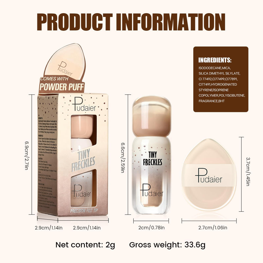 Pudaier freckle look in outdoor setting showing long-lasting wear benefit