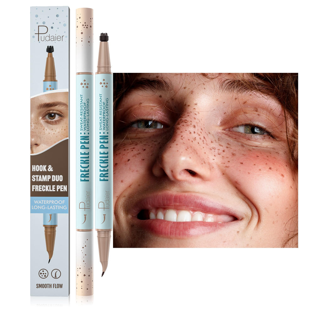 Pudaier front packaging showing two dual-ended freckle pens and color labels for gifting