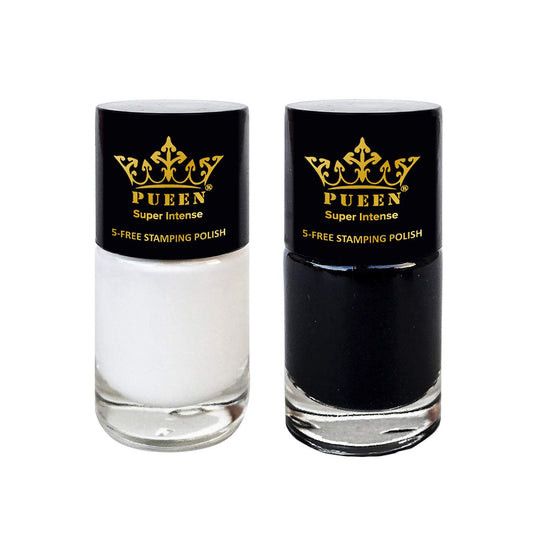 PUEEN front packaging showing both Black Jack and Pure White polishes with clear labels
