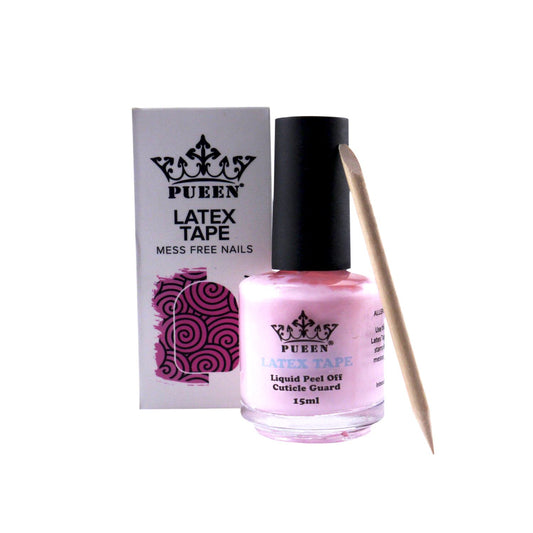 PUEEN bottle front view showing pink liquid tape and clear label for easy identification