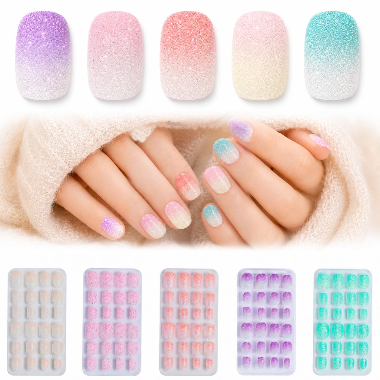 Pumkryth front boxes display showing five glitter color options and benefit of variety