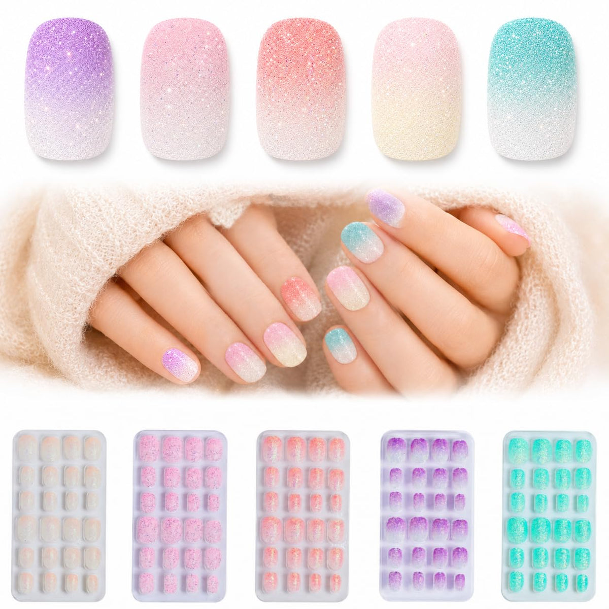 Pumkryth front boxes display showing five glitter color options and benefit of variety