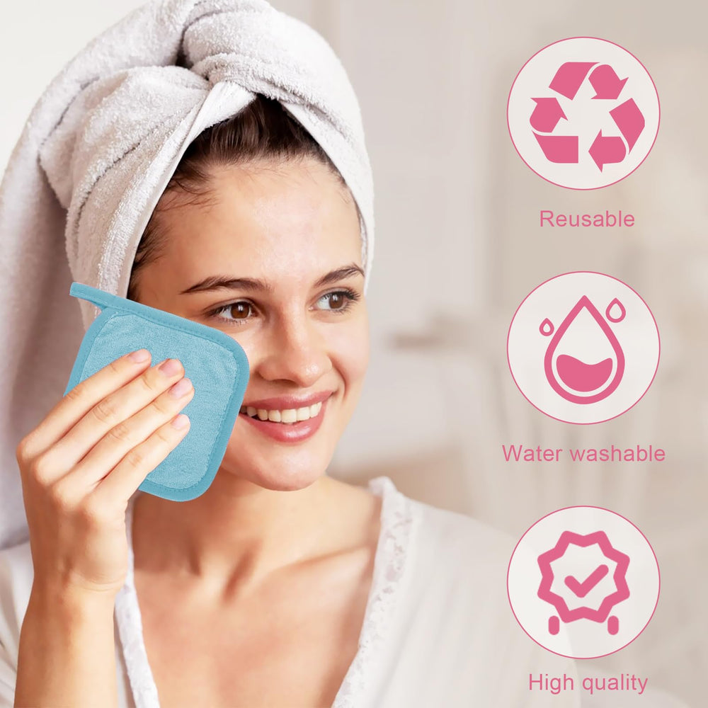 Puomue cloth removing eye makeup demonstrating gentle, effective cleansing benefit