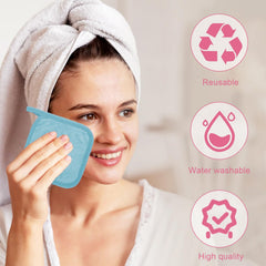 Puomue cloth removing eye makeup demonstrating gentle, effective cleansing benefit
