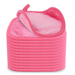 Puomue front view of twelve rose red cloths showing compact pack and color benefit