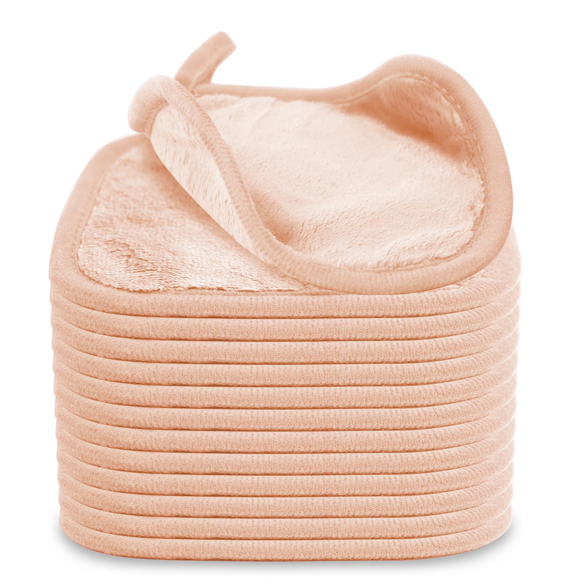 Puomue front pack of twelve pink cloths showing quantity and color benefit