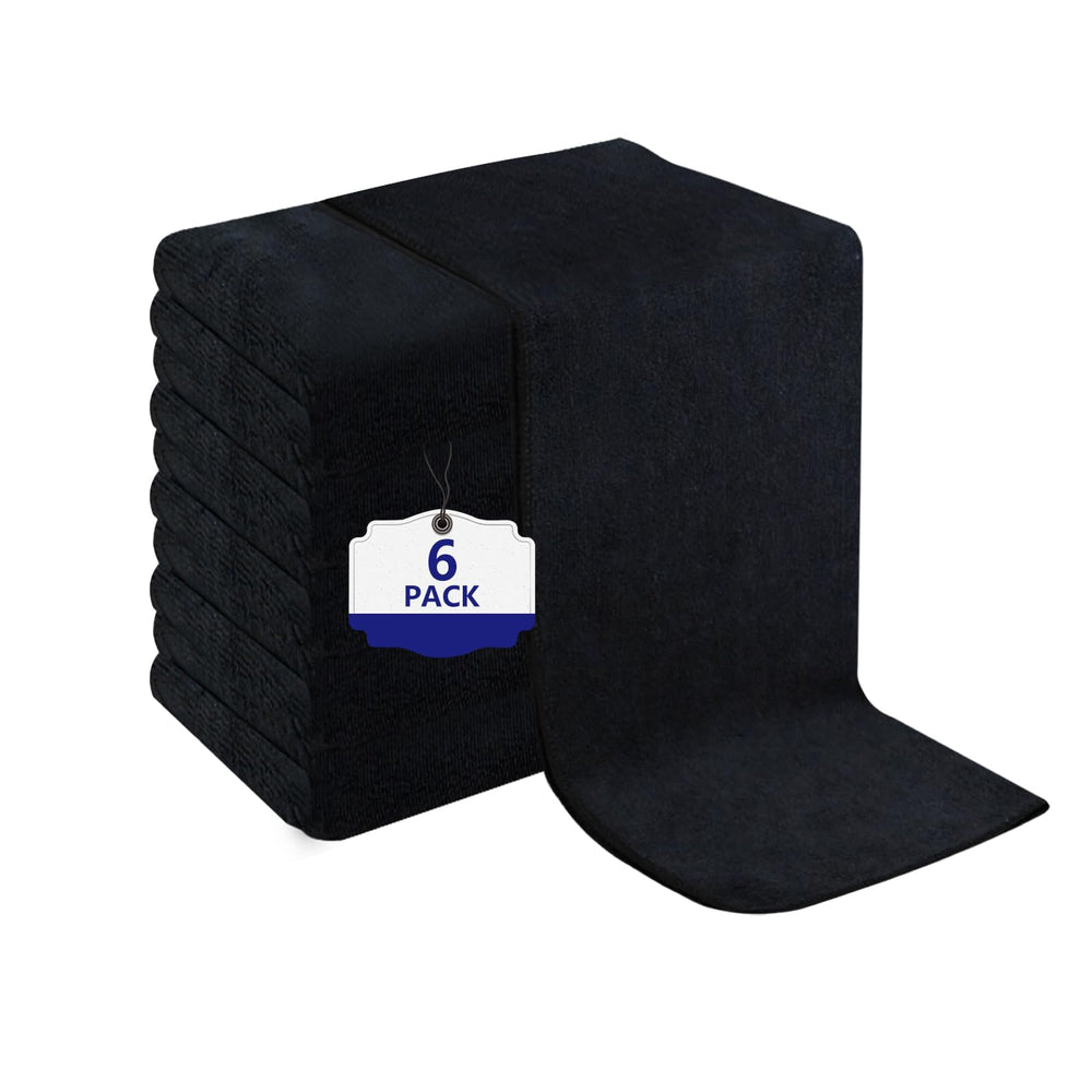Puomue front view of six black towels showing professional salon set