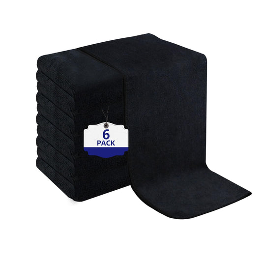 Puomue front view of six black towels showing professional salon set