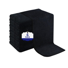 Puomue front view of six black towels showing professional salon set