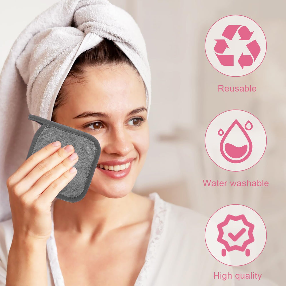 Woman using Puomue cloth to remove makeup demonstrating gentle cleansing