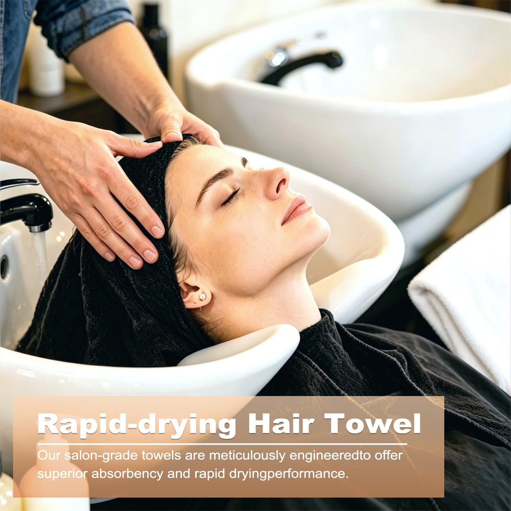 Puomue towel wrapped on head demonstrating gentle hair drying