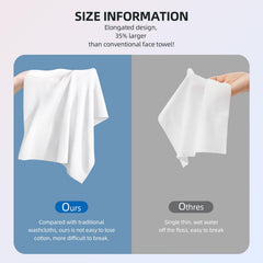 PUPUPE towel next to hand for scale, highlights full-face coverage