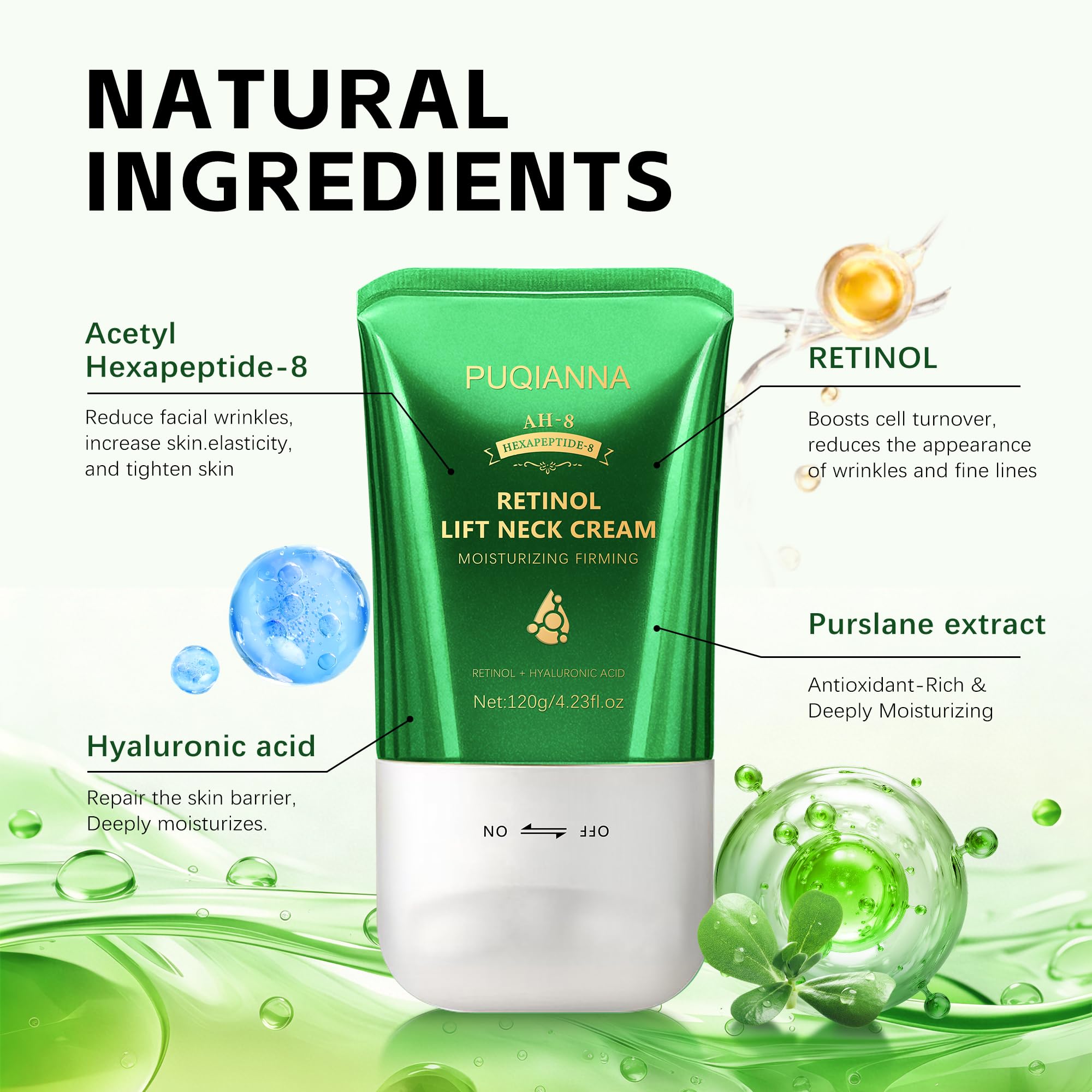 PUQIANNA cream texture swipe showing hydrating, fast-absorbing consistency