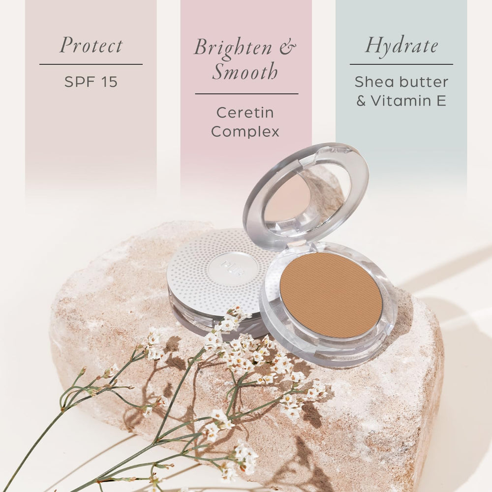 PÜR MINERALS brush applying powder demonstrating even coverage benefit