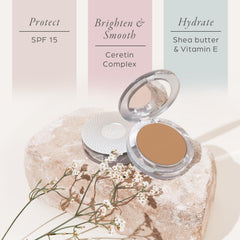 PÜR MINERALS brush applying powder demonstrating even coverage benefit