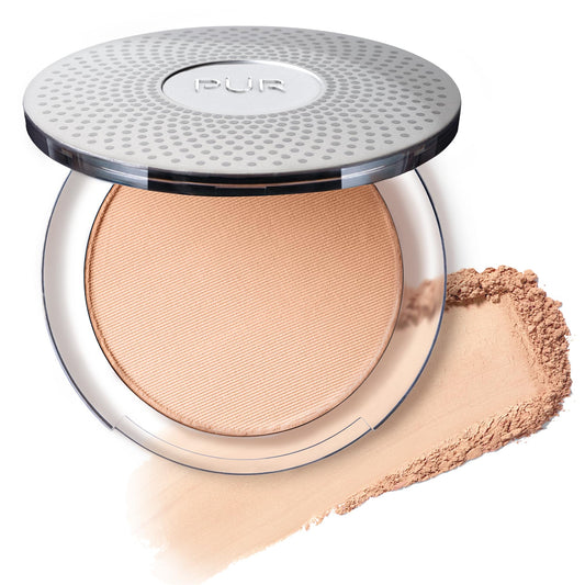 PÜR MINERALS front compact view showing sleek packaging and portable design benefit