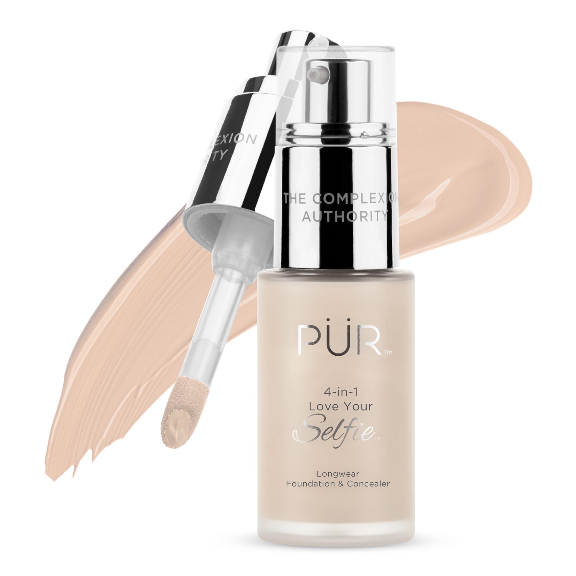 PÜR MINERALS front packaging showing label and pump, highlights convenience