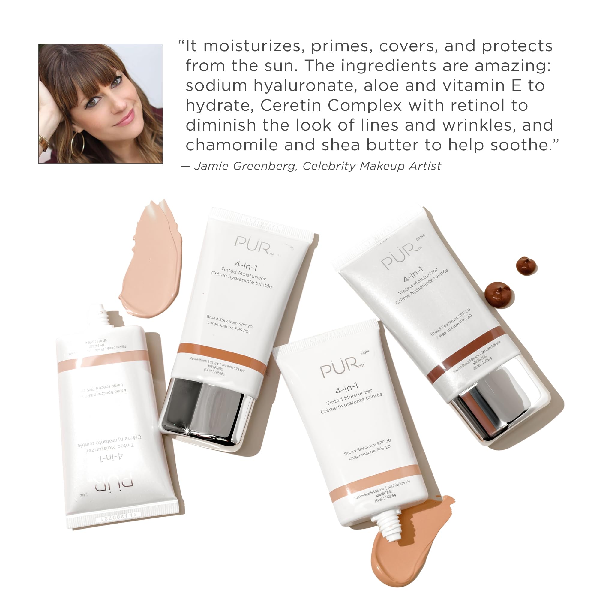 PÜR MINERALS ingredients display with aloe and shea butter benefits