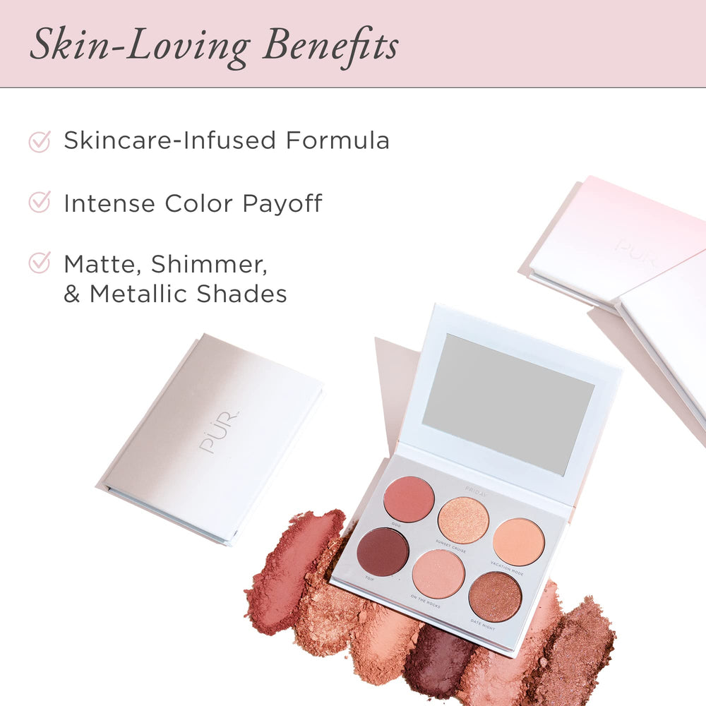 PÜR MINERALS open palette overhead view showing six shades for versatile looks