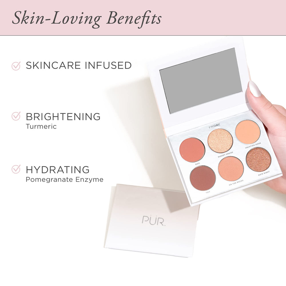 PÜR MINERALS swatches on arm demonstrating true-to-pan pigment and blendability