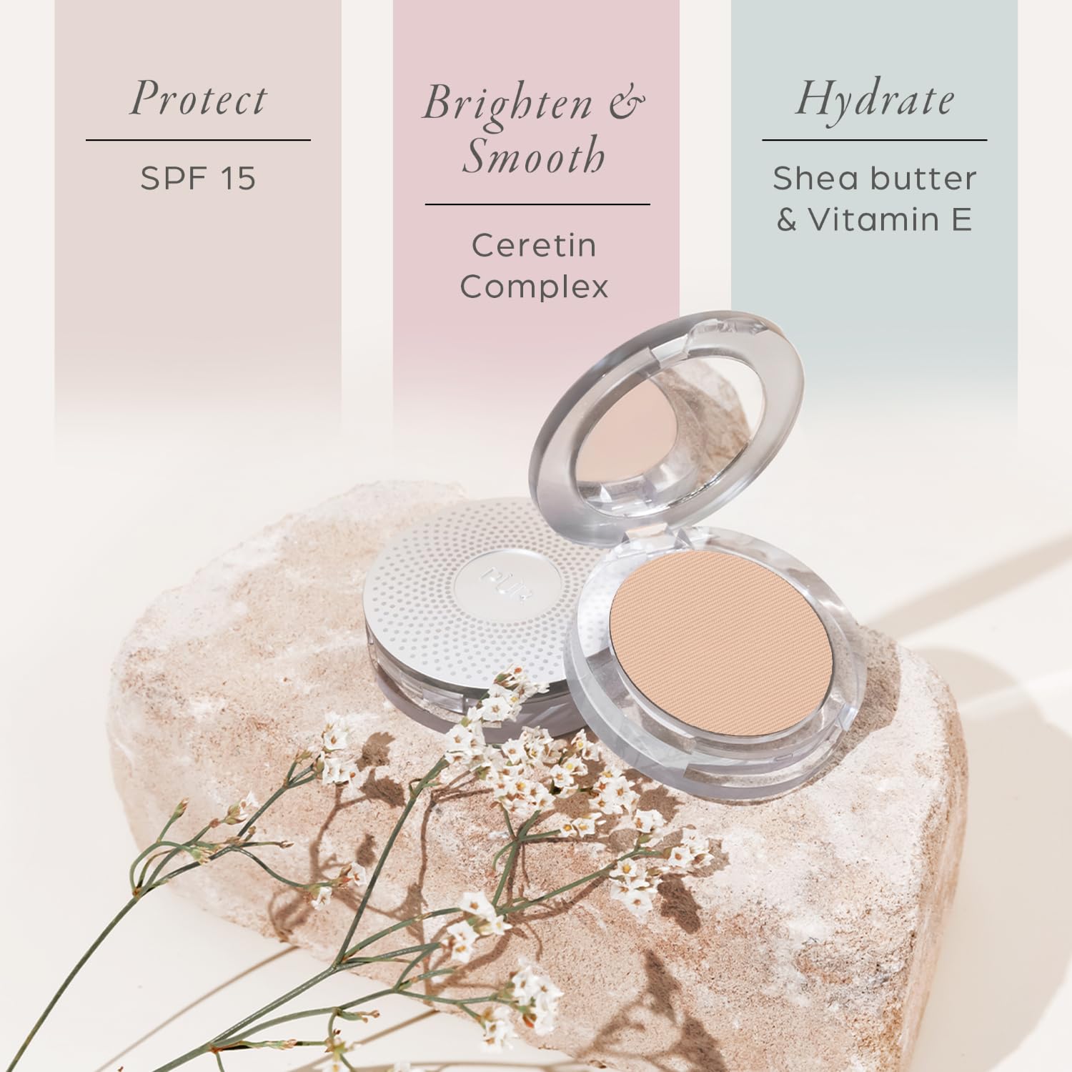 PÜR MINERALS swatch on forearm showing color payoff and blendability benefit