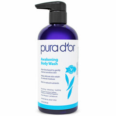PURA D'OR front bottle shot showing clean design and easy-pour cap benefit