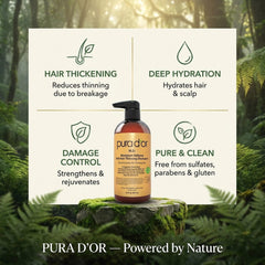 PURA D'OR back label with directions and ingredient list for safe, informed use