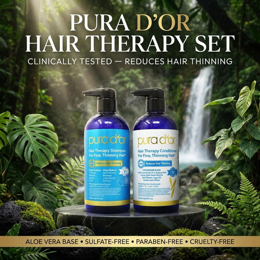 PURA D'OR back label close-up showing ingredients and directions for safe use