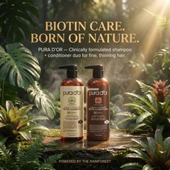 PURA D'OR duo on bathroom shelf in lifestyle setting showing daily use